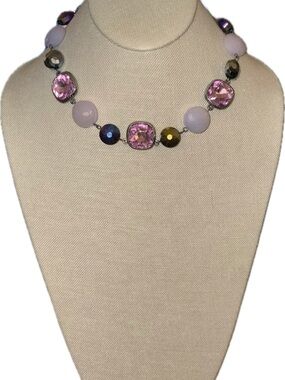 Light Purple & Gunmetal Crystal Statement Necklace